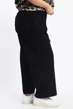 Black Stretch Cotton Elastic Waist Cargo Pants -You And All Fashion Store cbt2632a 117a black 3