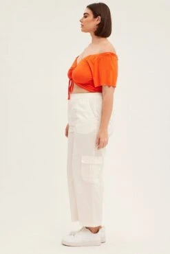 White Cargo Wide Leg Pants High Rise -You And All Fashion Store cbt2635 81pb white 4