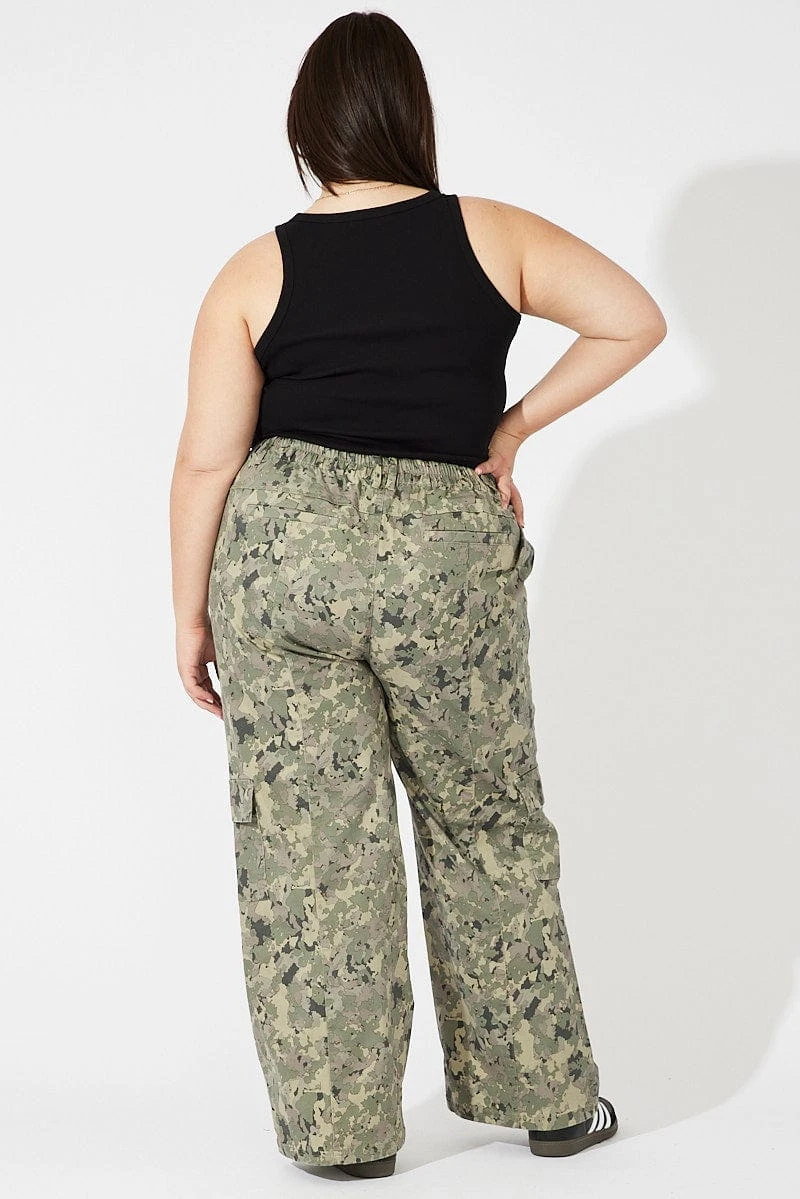 Green Print Cargo Pants Mid Rise 5 Green Print Cargo Pants Mid Rise - Image 5