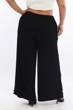 Black Textured Drawstring Waist Wide Leg Pants -You And All Fashion Store cbt2754gx 47a black 4