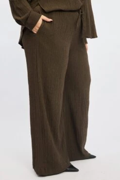 Brown Textured Elastic Waist Wide Leg Pants -You And All Fashion Store cbt2754hx 129a mocha 4