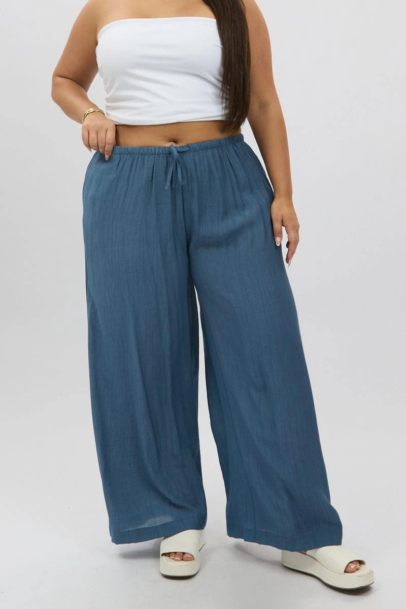 Blue Textured Wide Leg Pants 1 Blue Textured Wide Leg Pants