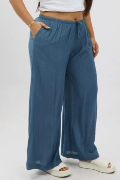 Blue Textured Wide Leg Pants 9 Blue Textured Wide Leg Pants -You And All Fashion Store cbt2754x 47ab slate 4