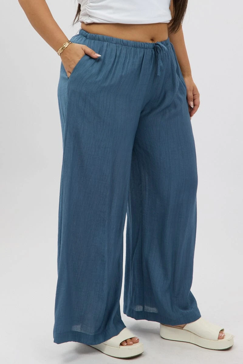 Blue Textured Wide Leg Pants 4 Blue Textured Wide Leg Pants - Image 4