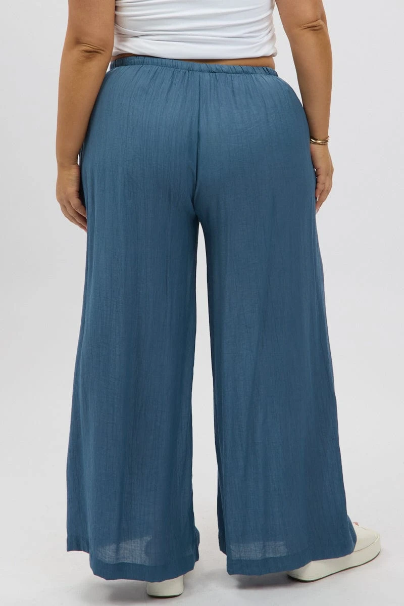 Blue Textured Wide Leg Pants 5 Blue Textured Wide Leg Pants - Image 5