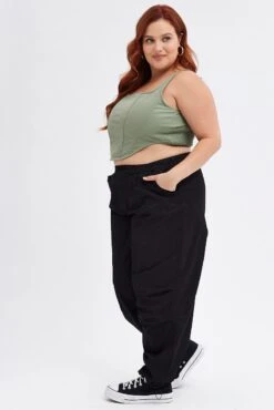 Black Parachute Cargo Pants Low Rise -You And All Fashion Store cbt2776 35p black 4