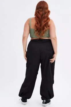 Black Parachute Cargo Pants Low Rise -You And All Fashion Store cbt2776 35p black 5