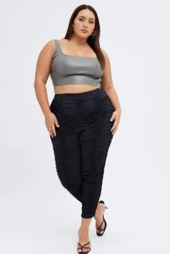 Black Ruched Leggings Fitted Jersey Elastic Waist -You And All Fashion Store cbt2817 47ab black 3