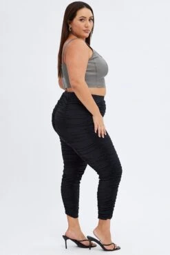 Black Ruched Leggings Fitted Jersey Elastic Waist -You And All Fashion Store cbt2817 47ab black 4