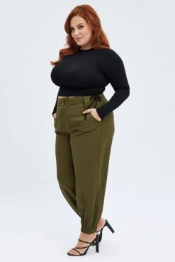 Green Slim Pants Elastic Hem High Rise -You And All Fashion Store cbt2823 35pb khaki 4