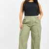 Green Cotton Blend Wide Leg Cargo Pants