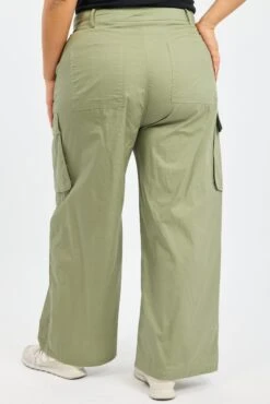 Green Cotton Blend Wide Leg Cargo Pants 8 Green Cotton Blend Wide Leg Cargo Pants -You And All Fashion Store cbt2928a 125a khaki 4