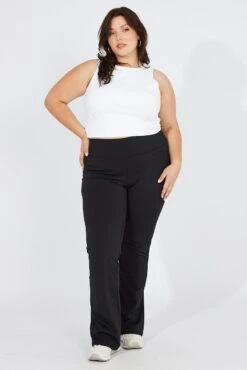 Black Flare Pant With Leg Split Brushed Stretch Jersey -You And All Fashion Store cbt3023 84pb black 2