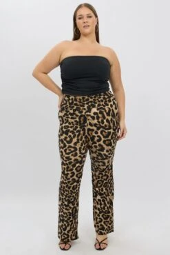 Brown Animal Print Jersey Leopard Flare Pants -You And All Fashion Store cbt3023p 84ab animal pri 3