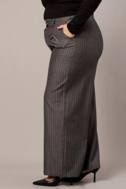 Grey Stripe Wide Leg Pants High Rise -You And All Fashion Store cbt3054b 47p stripe 4