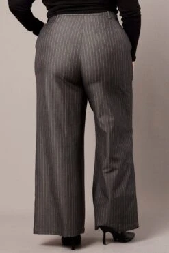 Grey Stripe Wide Leg Pants High Rise -You And All Fashion Store cbt3054b 47p stripe 5