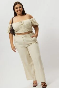 Beige Wide Leg Pants High Rise -You And All Fashion Store cbt3054e 47ab oatmeal 3