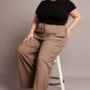 Brown Wide Leg Pants High Rise Textured Fabric