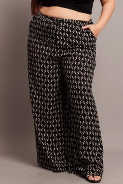 Black Geo Wide Leg Pants High Rise -You And All Fashion Store cbt3064abx 47p geo 3