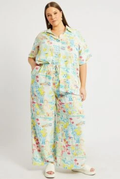 Multi Abstract Drawstring Waist Wide Leg Pants -You And All Fashion Store cbt3064bx 47a abstract 3