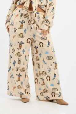 Beige Abstract Wide Leg Pants -You And All Fashion Store cbt3064c 47a abstract 3