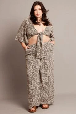 Brown Geo Drawstring Waist Wide Leg Pants -You And All Fashion Store cbt3064gx 47a geo 3