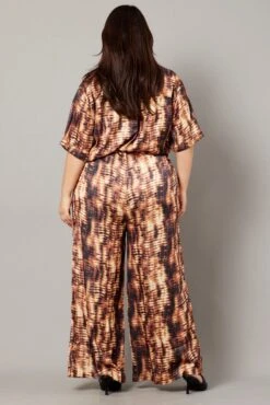 Brown Abstract Wide Leg Pants High Rise Satin -You And All Fashion Store cbt3064ix 47p abstract 5