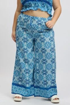 Blue Boho Elastic Waist Border Print Wide Leg Pants 8 Blue Boho Elastic Waist Border Print Wide Leg Pants -You And All Fashion Store cbt3064mx 47a boho 3