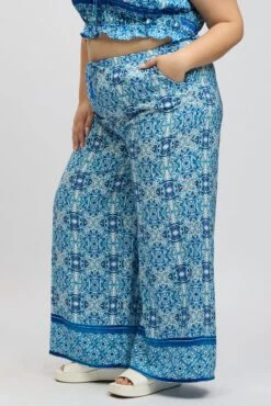Blue Boho Elastic Waist Border Print Wide Leg Pants 9 Blue Boho Elastic Waist Border Print Wide Leg Pants -You And All Fashion Store cbt3064mx 47a boho 4