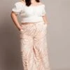 Beige Abstract Elastic Waist Wide Leg Pants