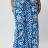 Blue Abstract Drawstring Wide Leg Linen Blend Pants