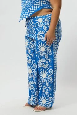 Blue Abstract Drawstring Wide Leg Linen Blend Pants -You And All Fashion Store cbt3064qx 47a abstract 4