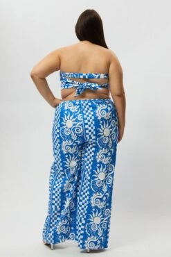 Blue Abstract Drawstring Wide Leg Linen Blend Pants -You And All Fashion Store cbt3064qx 47a abstract 5