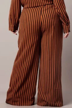 Brown Stripe Wide Leg Pants High Rise -You And All Fashion Store cbt3064qx 47p stripe 5