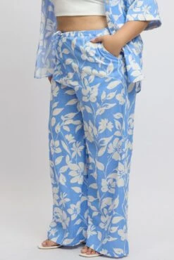 Blue Abstract Drawstring Waist Wide Leg Linen Blend Pants -You And All Fashion Store cbt3064rx 47a abstract 4