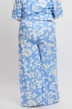 Blue Abstract Drawstring Waist Wide Leg Linen Blend Pants -You And All Fashion Store cbt3064rx 47a abstract 5