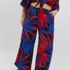 Black Floral Wide Leg Leaf Pants