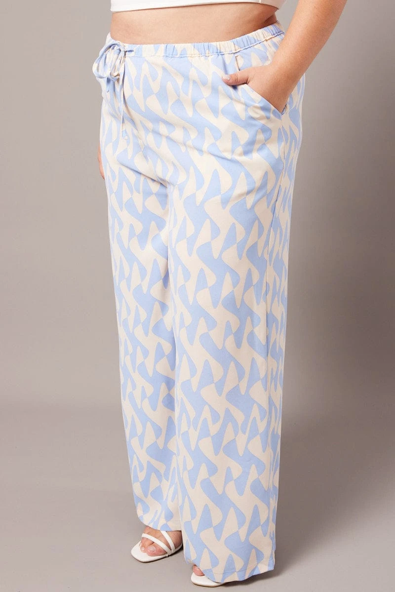 Blue Abstract Wide Leg Pants High Rise 2 Blue Abstract Wide Leg Pants High Rise - Image 2