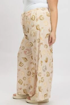 Beige Abstract Wide Leg Linen Blend Tie Waist Pants -You And All Fashion Store cbt3064x 10a abstract 4
