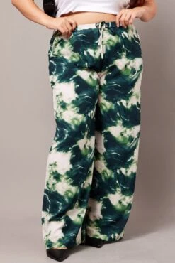 Green Abstract Wide Leg Pants High Rise -You And All Fashion Store cbt3064zx 47p abstract 3