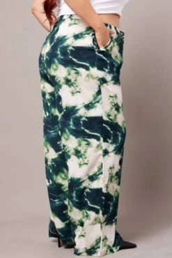 Green Abstract Wide Leg Pants High Rise -You And All Fashion Store cbt3064zx 47p abstract 4