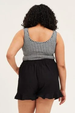 Black Belted Shorts Mid Rise Linen Blend Ruffle Hem -You And All Fashion Store cbt31069 36p black 5