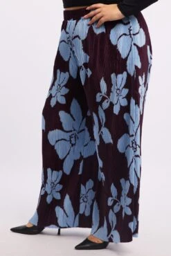 Purple Floral Plisse Pleat Elastic Waist Wide Leg Pants 7 Purple Floral Plisse Pleat Elastic Waist Wide Leg Pants -You And All Fashion Store cbt3107ax 47a floral 3