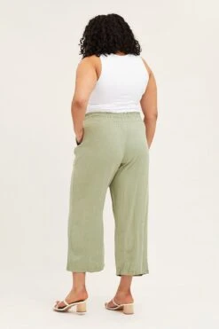 Green High Rise Linen Blend Paper Bag Wide Leg Pants -You And All Fashion Store cbt31133 33p khaki 5