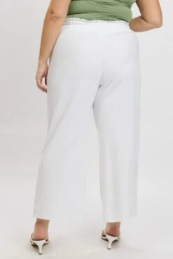 White Wideleg Pants Paperbag Elastic Waist Linen Blend -You And All Fashion Store cbt31133b 33a white 6