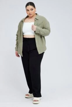 Black Wideleg Pants Paperbag Elastic Waist Linen Blend -You And All Fashion Store cbt31133e 33a black 3