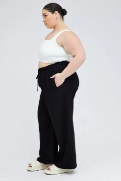 Black Wideleg Pants Paperbag Elastic Waist Linen Blend -You And All Fashion Store cbt31133e 33a black 4