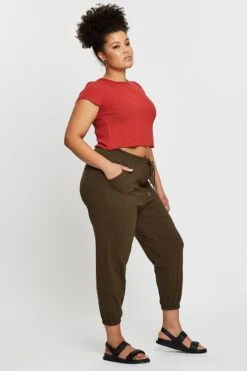 Green Track Pants High Rise Elastic Waist -You And All Fashion Store cbt31402 84ab khaki 4 1