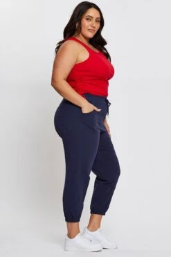 Steel Blue Track Pants High Rise Elastic Waist -You And All Fashion Store cbt31402 84ab steel blue 4 1