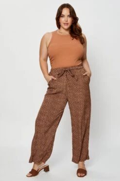 Brown Wide Leg Pants High Rise Waist Tie -You And All Fashion Store cbt31426a 10a choclate 3